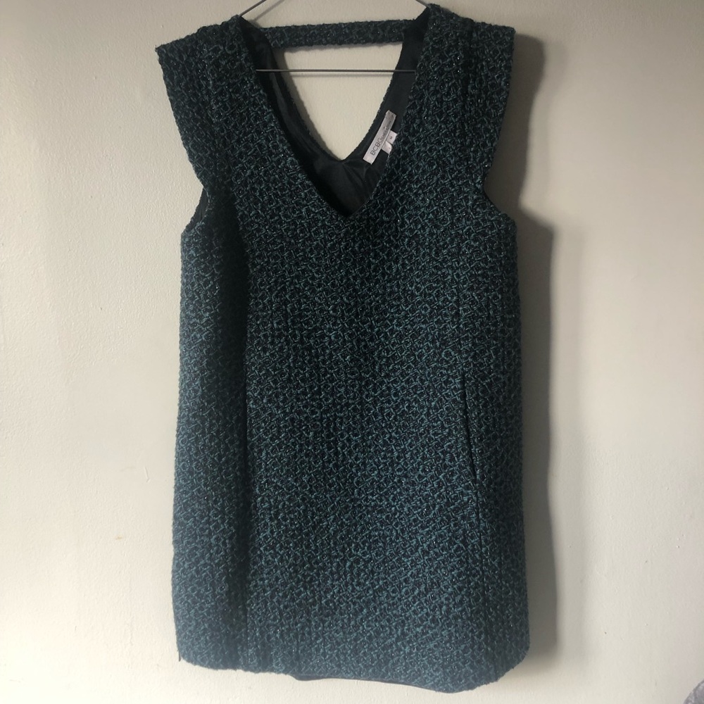 ❤️BCBGeneration Pinafore Knit Dress Pockets Side Zippers Shimmery Lined Size M